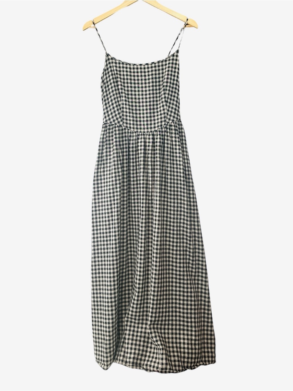 GAP Black & White Gingham Maxi Slip Dress drop waist Sleeveless Spaghetti Strap - Picture 2 of 9